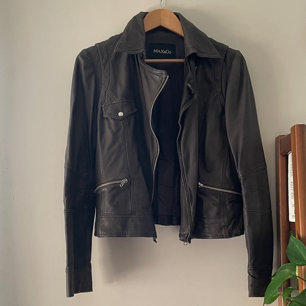 Max & Co Black Leather Jacket Size 4